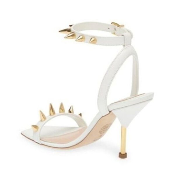 ALEXANDER MCQUEEN Punk Stud Ankle Strap Sandal White Gold size 37.5 - Picture 2 of 9